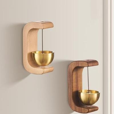 Door Entry Dopamine Wind Chime Magnetic Suction Walnut Wooden Doorbell, Shop Entrance Reminder Bell, Chinese Copper Bell