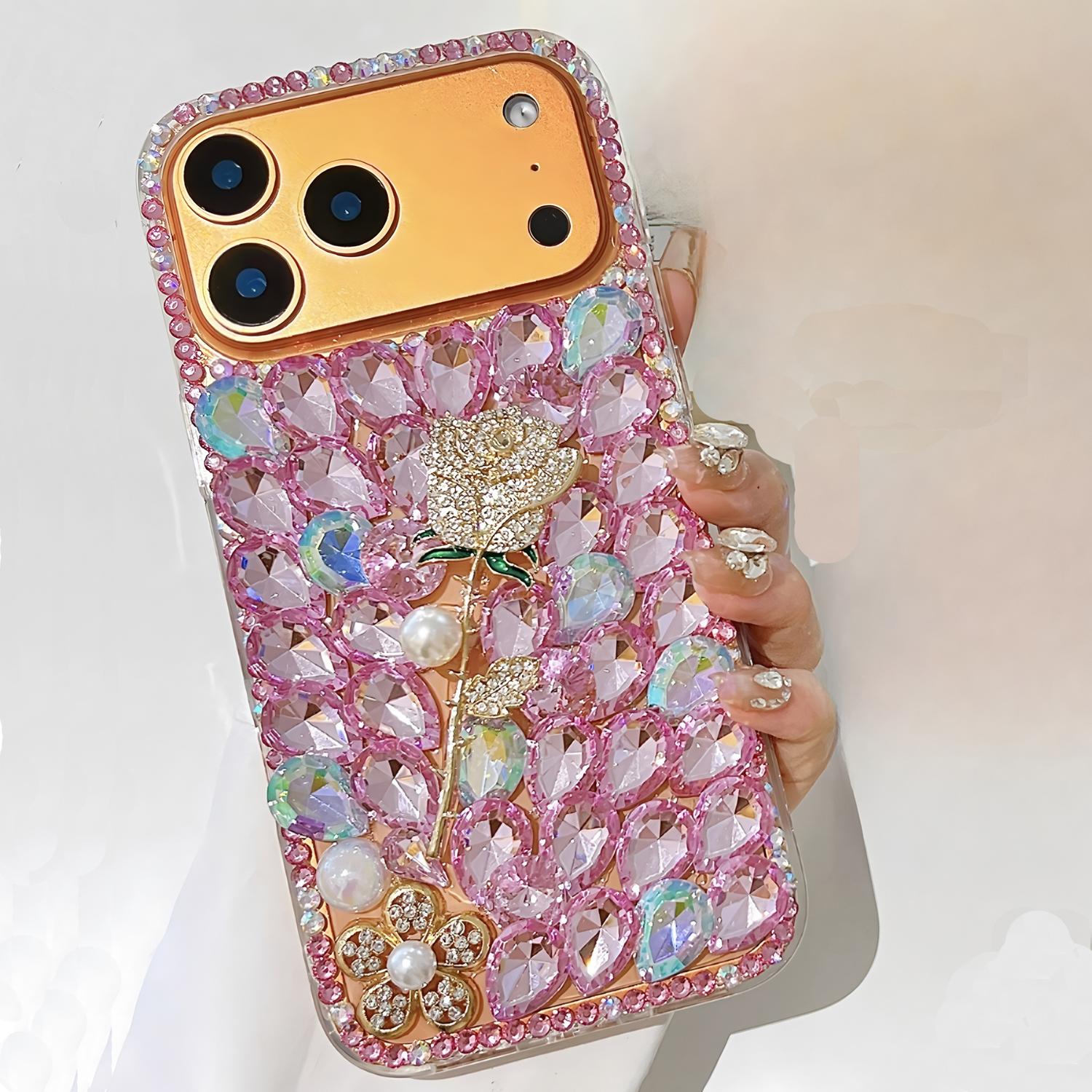 

Glitter Rhinestone Phone Case For Motorola Edge 60 Fusion 50 Neo Ultra Pro 40 Pink Crystal Diamond Rose Flower Design Motorola Edge 60