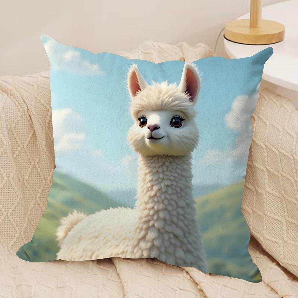 Classic Alpaca Cushion Cover Short Plush Double-Sided Print Square Throw Pillow Covers Sofa Home Cushion Decor
