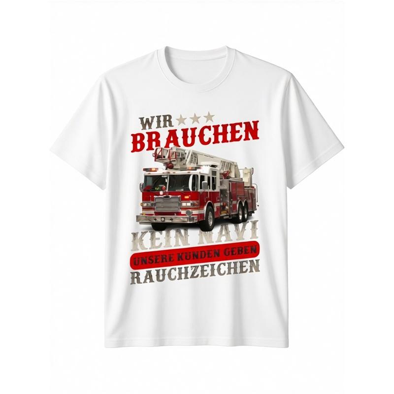 Men's German Firefighter T-Shirt with Fire Brigade Design & Fire Truck/Fireman Print - Casual Short Sleeve Round Neck Tee Suitable for Firemen Gifts,