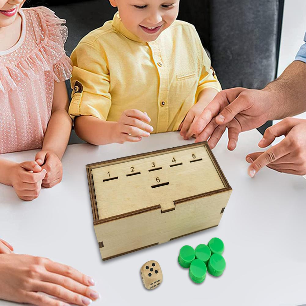 Penny Game with Dice and Wooden Box Pennies Dice Games Wooden Dice Penny Game for Kids and Adult