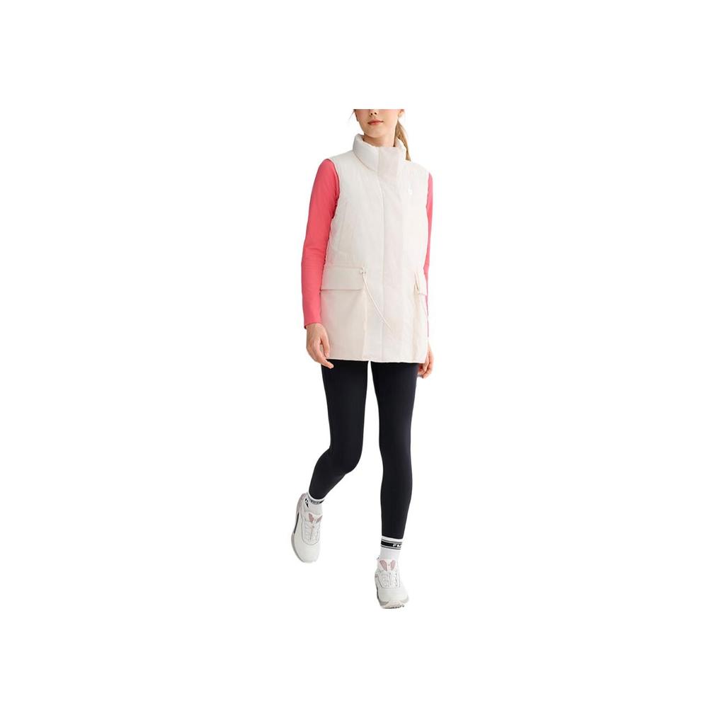 Fila Fitness Solid Color Outdoor Casual Sports Zip Stand Collar Vest Women Vests Steam-White A51W441901F-IV