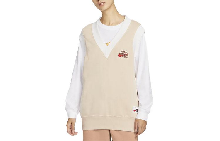 Nike CNY Collection Fleece Lined Knitted Fabric Loose Fit V Neck Vest Women s Dune White FD6402-126 XL
