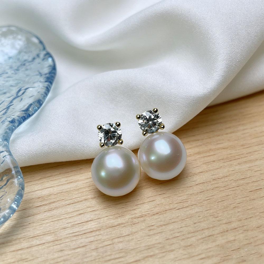 S911 sterling silver natural freshwater pearl Princess Diana zircon stud earrings women's French niche light luxury high-end design earrings
