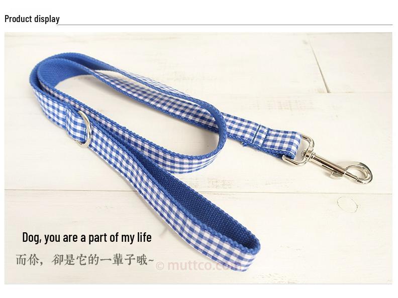 Blue Plaid Dog Collar and Leash Set with Innovative Design