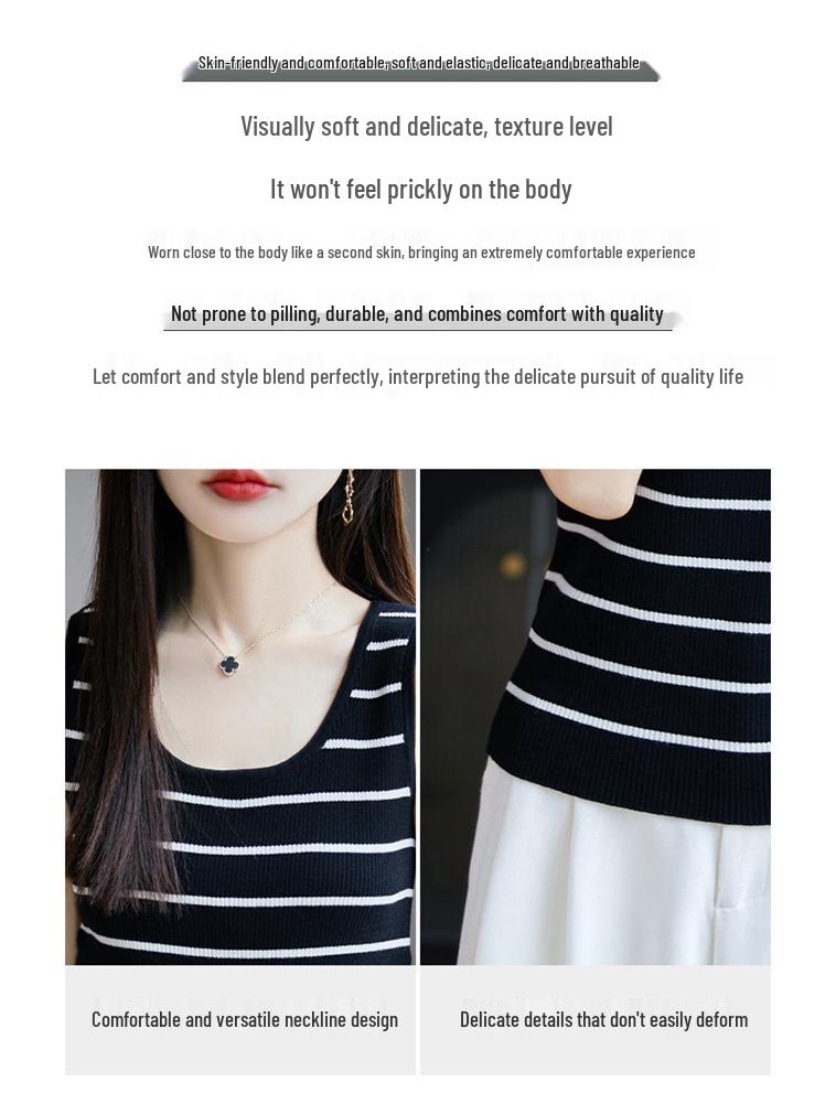 2025 Summer Women's Pure Cotton Striped U-neck Knitted Tank Top