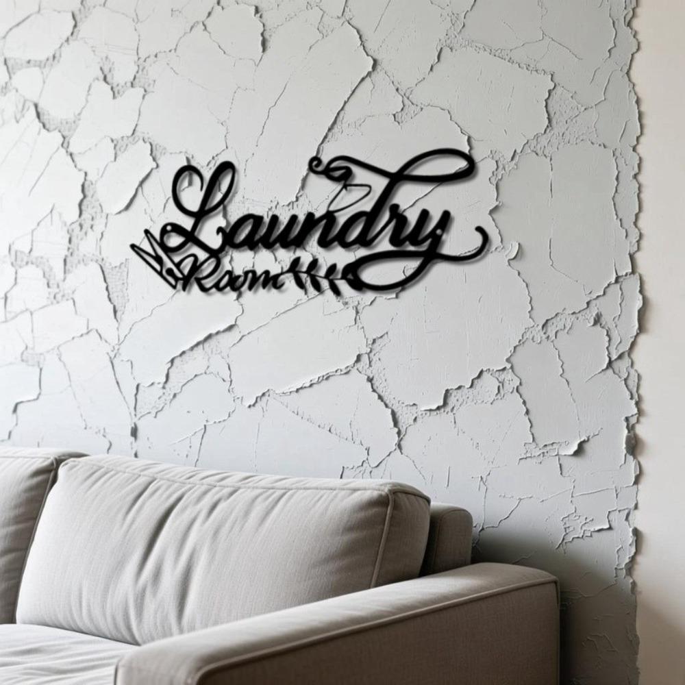 Laundry Room Metal Wall Art, Stylish Clothespin Leaf Design Sign, Farmhouse Hanging Ornament for Laundry Area
