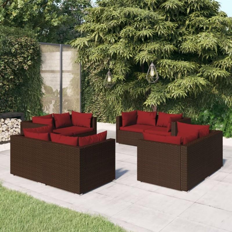 Día y Noche - Día y Noche Set sofás de jardín 8 piezas y cojines ratán sintético marrón