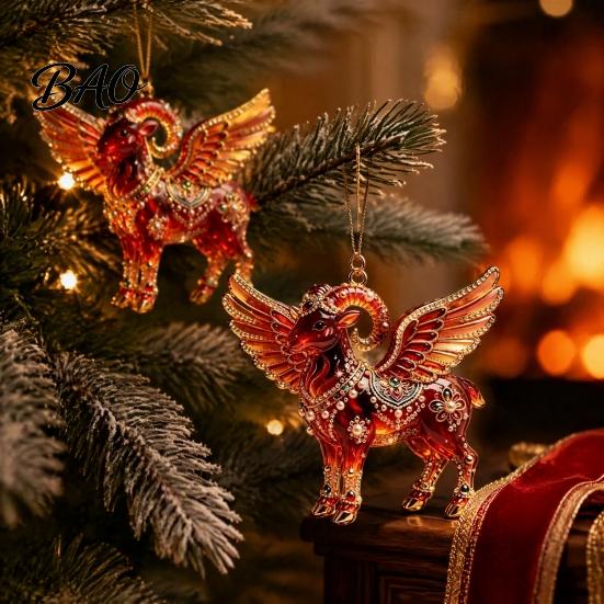 Holiday Gift for Friends 2Pcs 2D Goat Hanging Ornaments, Acrylic Winged Pendants, Year of Ornaments The Auspicious Decorations Tree, Mantel, Home New