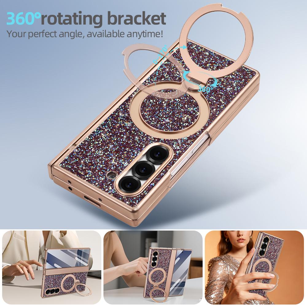 Magnetic Anti-peeping Glass Film PU Leather Phone Case for Samsung Galaxy Z Fold 7 6 Fold6 Fold7 Hinge Protection Cover