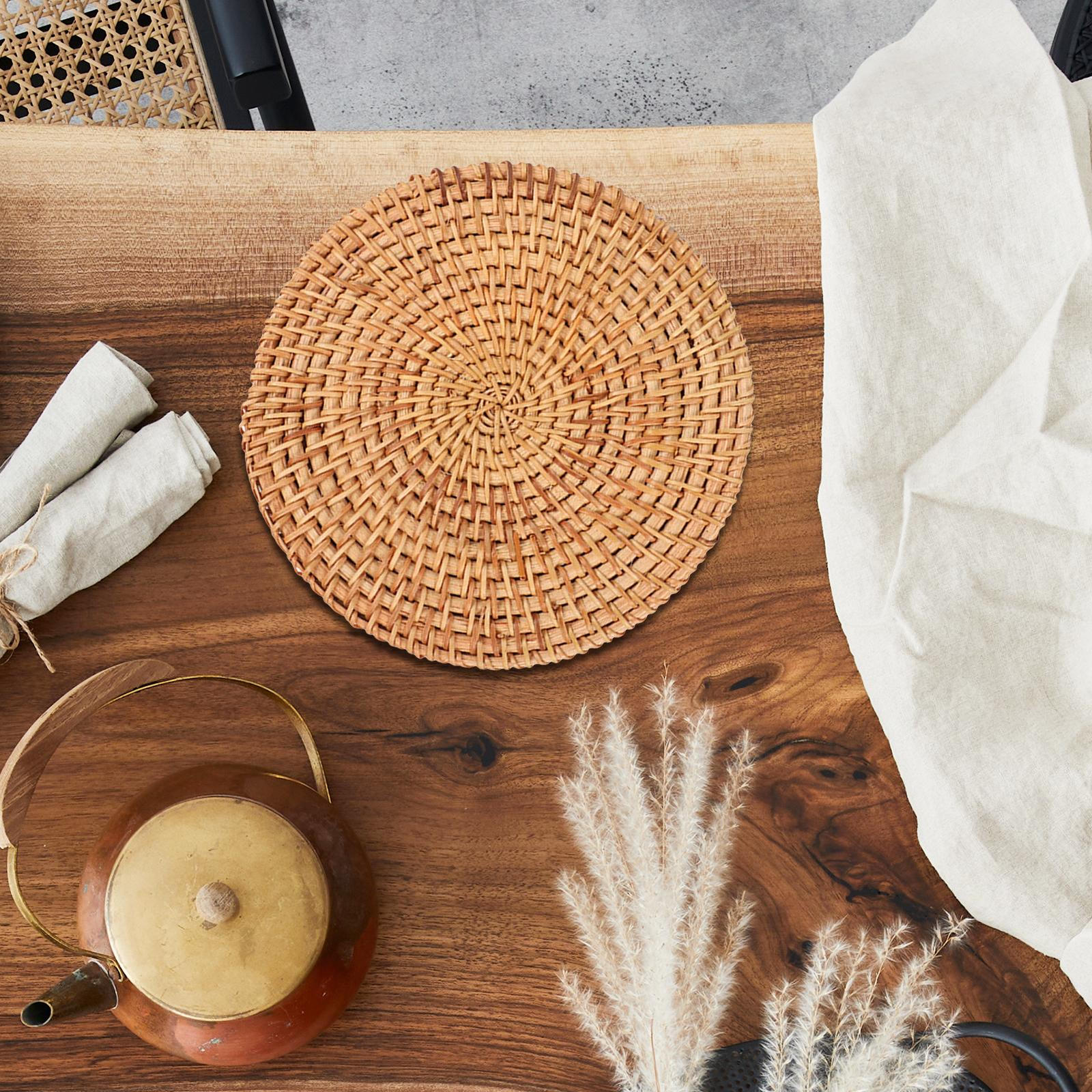 

Круглые подставки для столовых приборов из ротанга, теплоизоляционные прокладки ручной работы для кемпинга на открытом воздухе