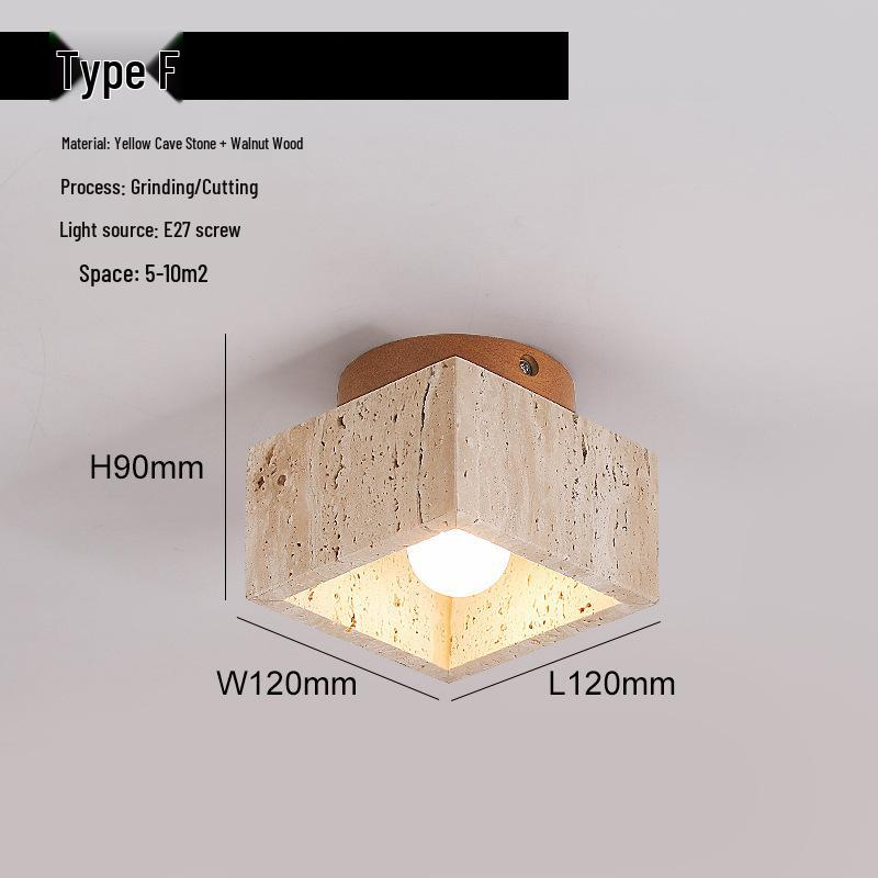 Yellow Travertine Wabi-Sabi Ceiling Light for Entryway or Balcony Original LED Light Source (Warm Light)