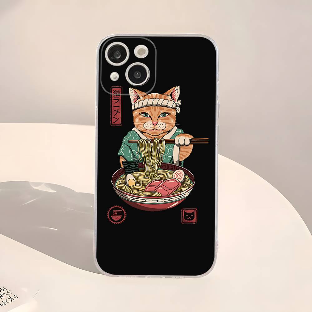 

Японский Кот Самурай Рамен Прозрачный Чехол Для Телефона Для IPhone 16 15 14 13 12 11 Pro Max Plus Мягкий Чехол iPhone 17