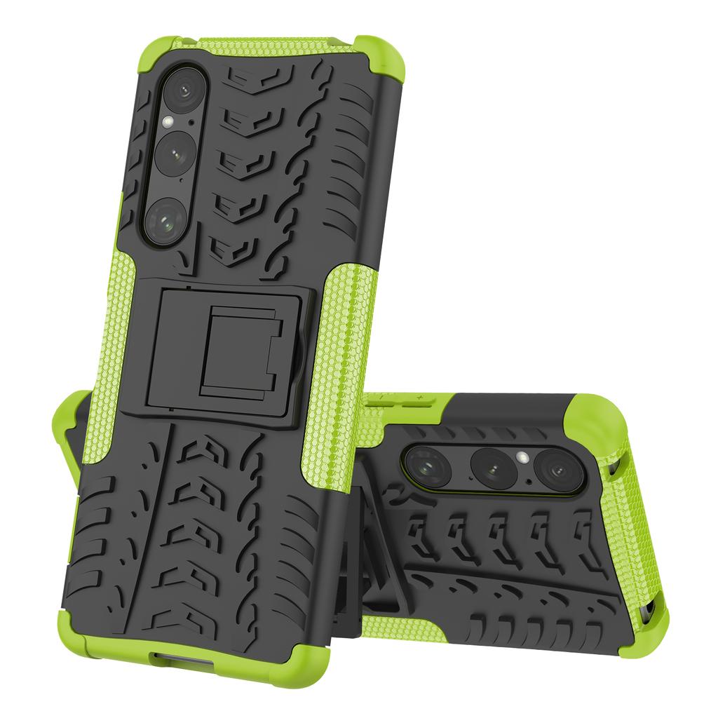 For Sony Xperia 1 V Drop Proof Tyre Pattern PC+TPU Phone Case Kickstand Phone Cover