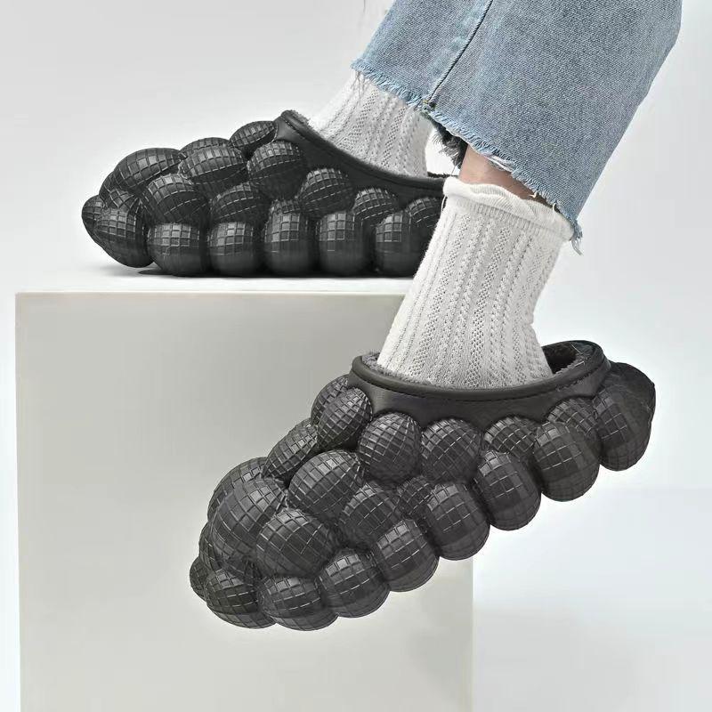 Határokon átnyúló Csúszásmentes Meleg Licsi Pamut Papucs - Vízálló Szőlő Mogyoró Buborék Dizájn