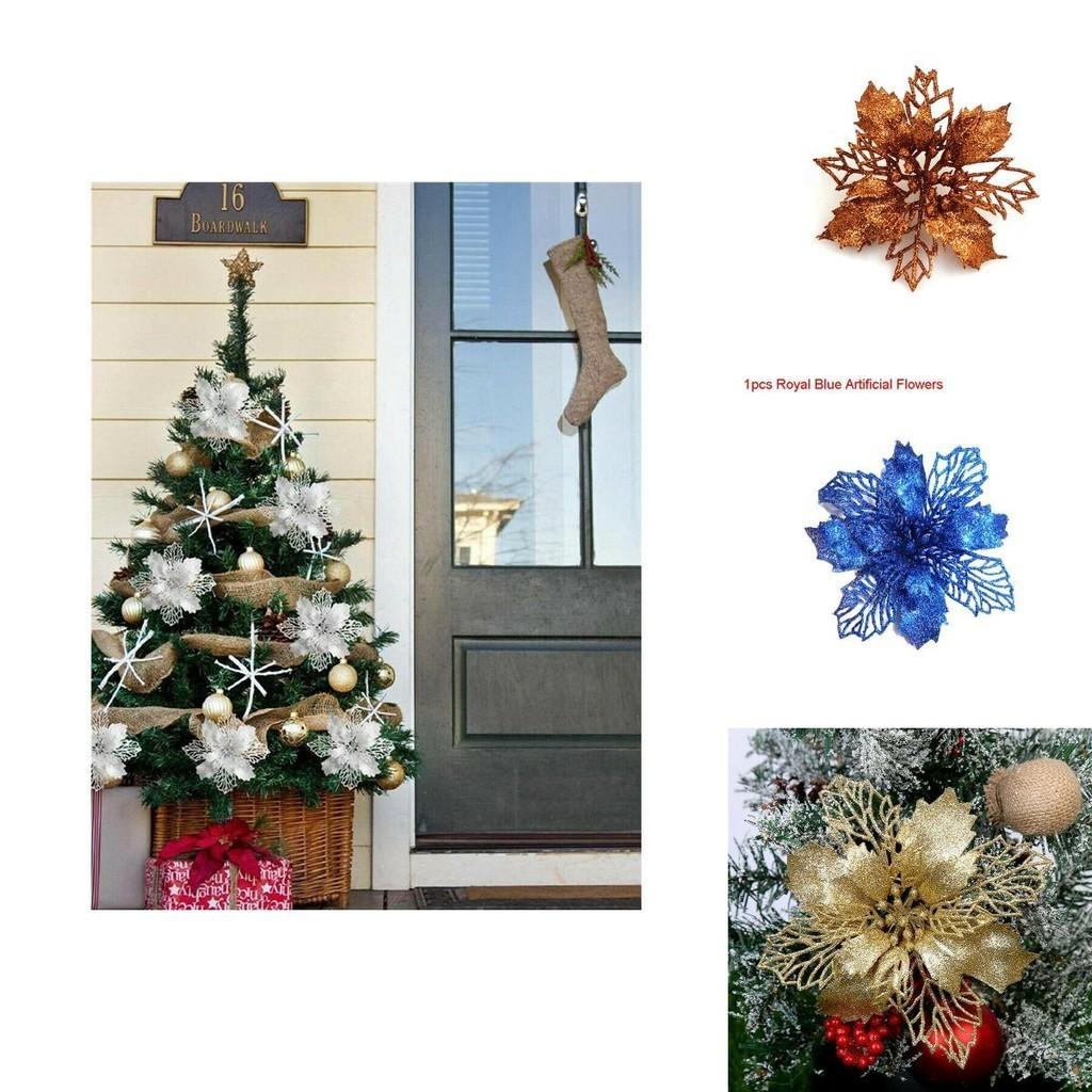 Sparkling Glitter Artificial Flowers For Stunning Christmas Tree Decorations
