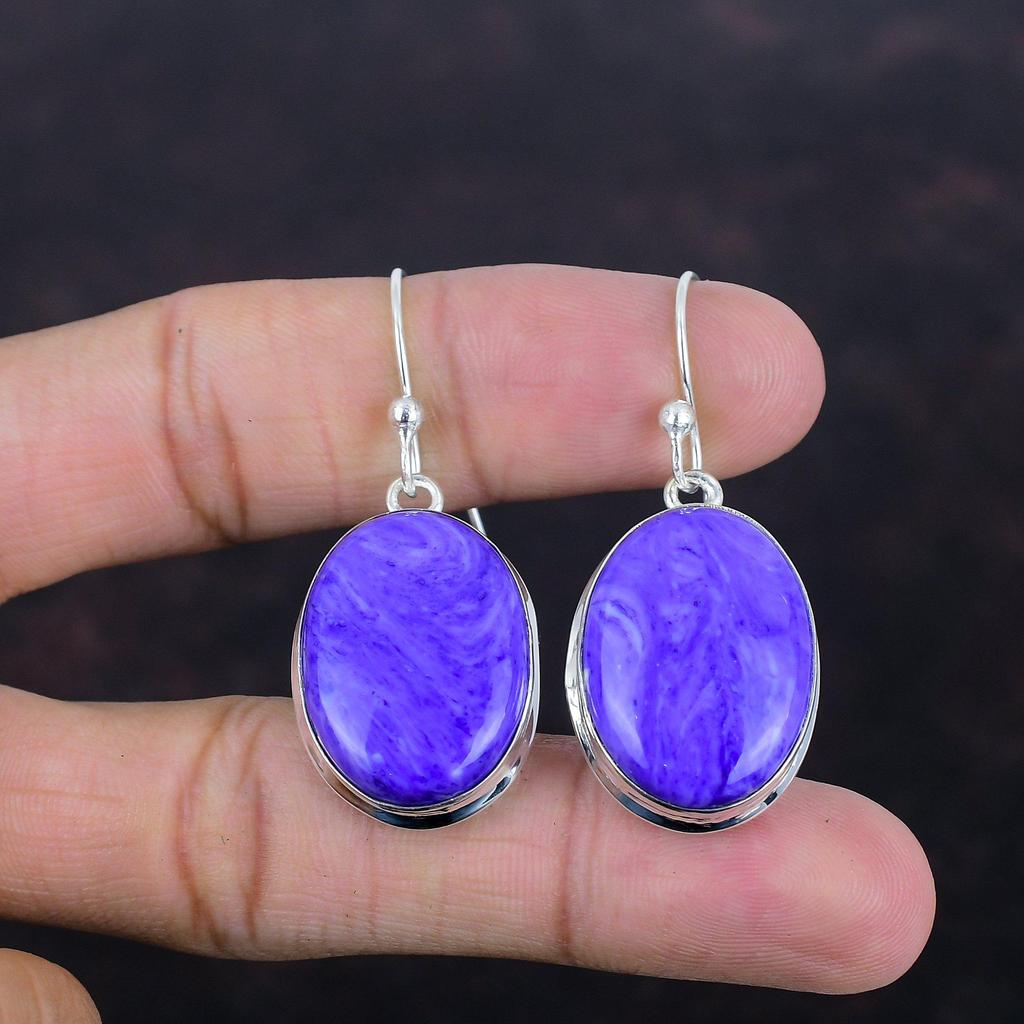Charoite Earring Genuine Gemstone Earrings Handmade Jewelry 925 Sterling Silver Earring Charoite Jewelry Latest Design Earring Gifts For Her