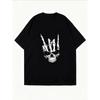 White Oversized T-Shirt With Skull And Bones Hand Gesture Print For Casual Streetwear Style