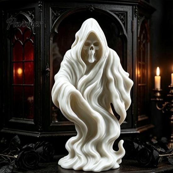 Creative Halloween Gift 3D Printed Grim Reaper Ghost Statue, Gothic Skeleton Figurine, Skull Face Statue DIY Blank White Sculpture, Desktop