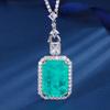 Jewelry Copper Bottom Gold Plated Imitation Emerald Paraiba Square 20 * 28 Pendant Necklace
