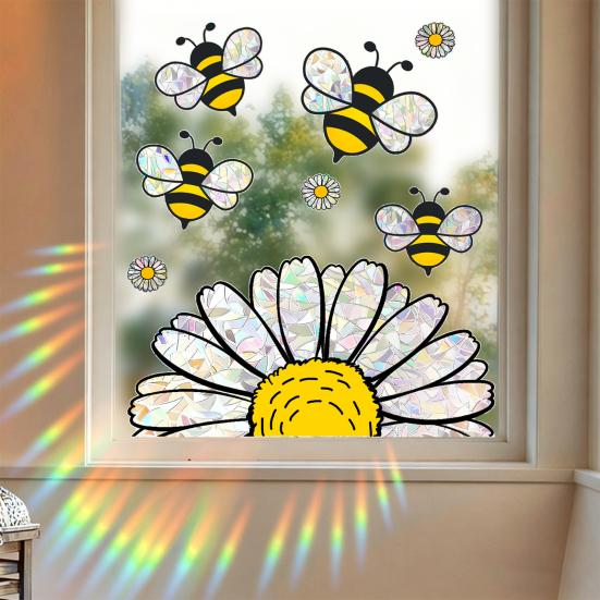 Lente Zomer Bij Zonnebloem Raamsticker Prisma Zonenvanger Glas Raamklevend Herbruikbaar Statische Stickers voor Winkel Huis Kantoor School Decoratie