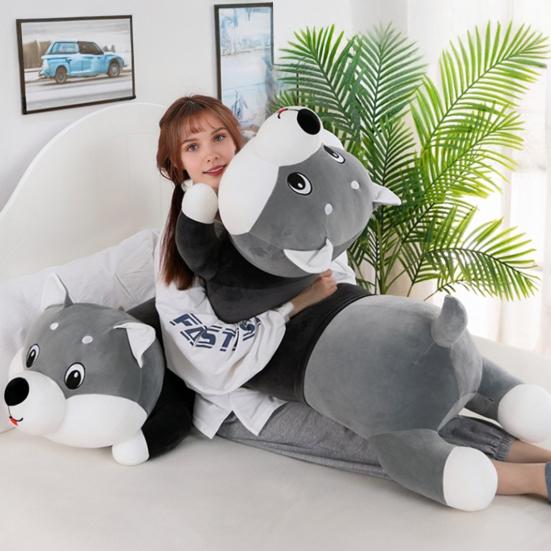 Cute Husky Plush Pillow with Sweet Messages Soft Stuffed Animal Huggable Floppy Dog Doll Emotional Support Gift
