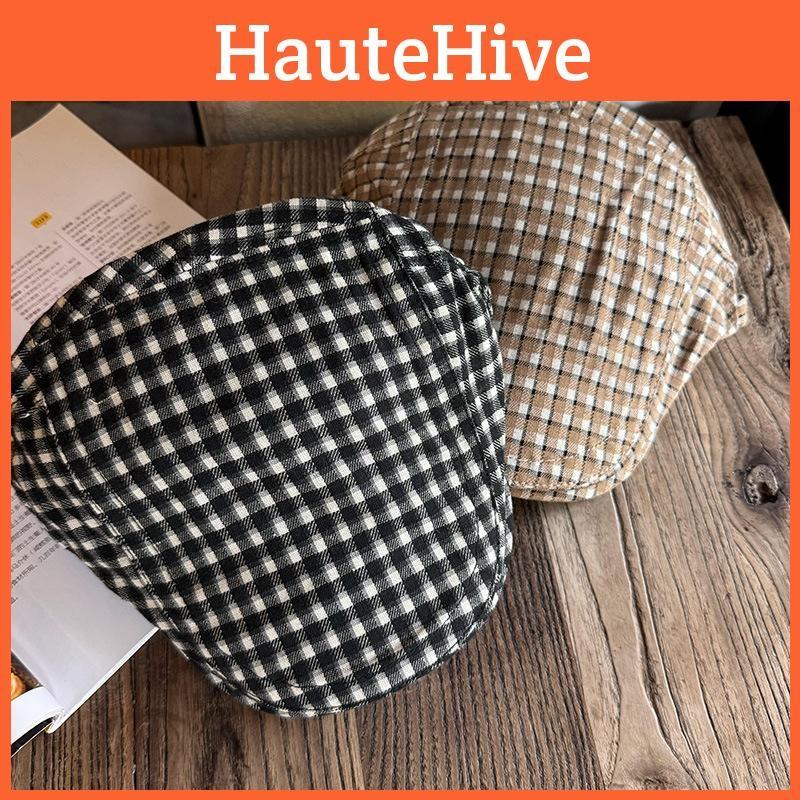 Checkered Retro Pattern Beret Hat For Women Breathable Sunshade Gift Headwear