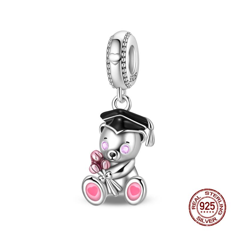 New In Original Charms Copper Sweet Pink Robot Charm Beads Fits 3Mm Original Bracelets For Womens Diy Fine Jewelry Gift