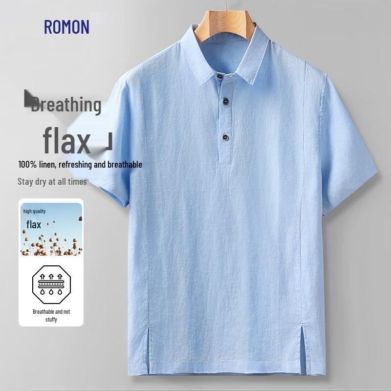 Romone Men s 100% Linen Short Sleeve Polo Shirt XL