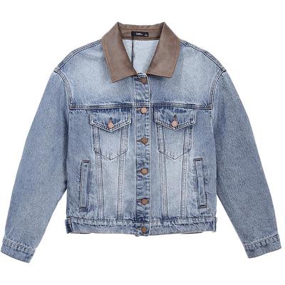 BETU Women's Contrast Collar Denim Jacket