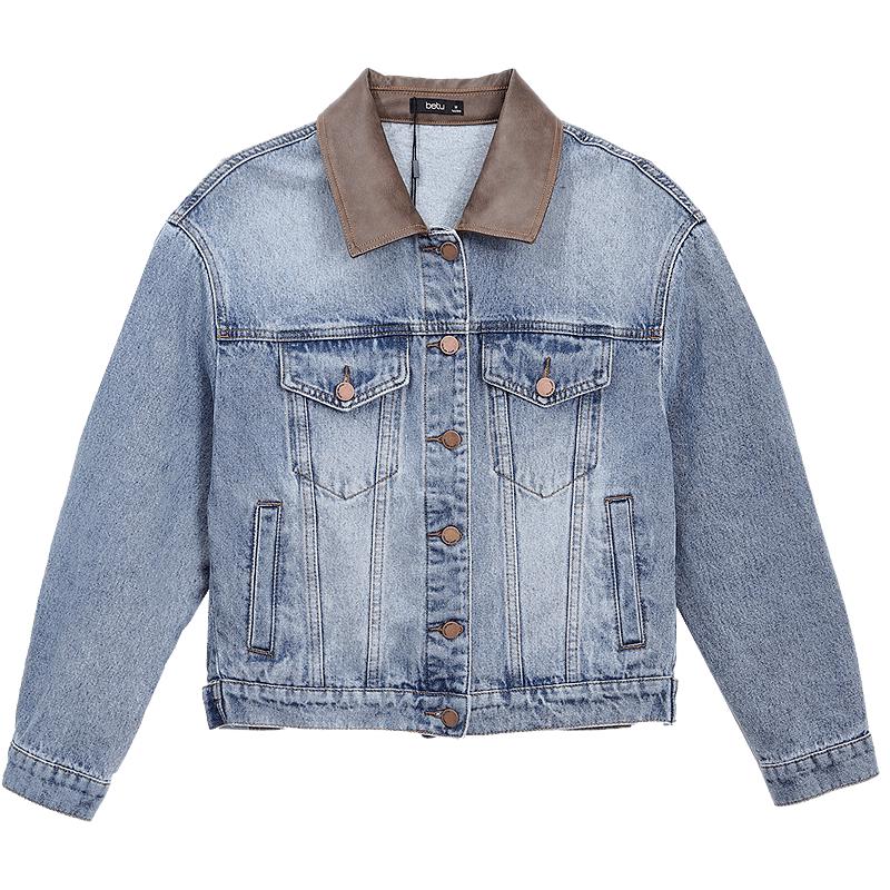 

BETU Women s Contrast Collar Denim Jacket L