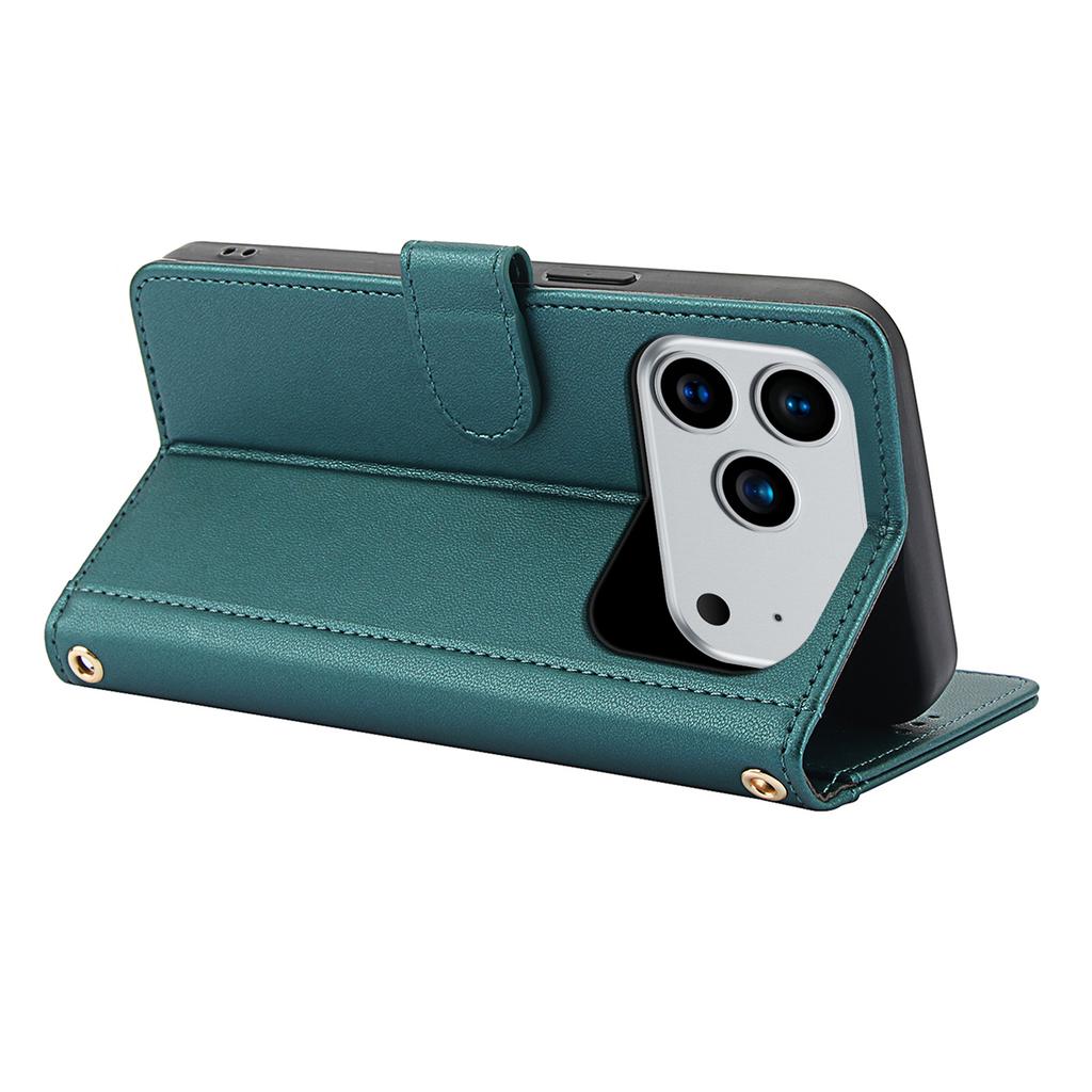 For iPhone 17 Pro Max Case PU Leather Stand View Phone Wallet Cover with Hand Strap