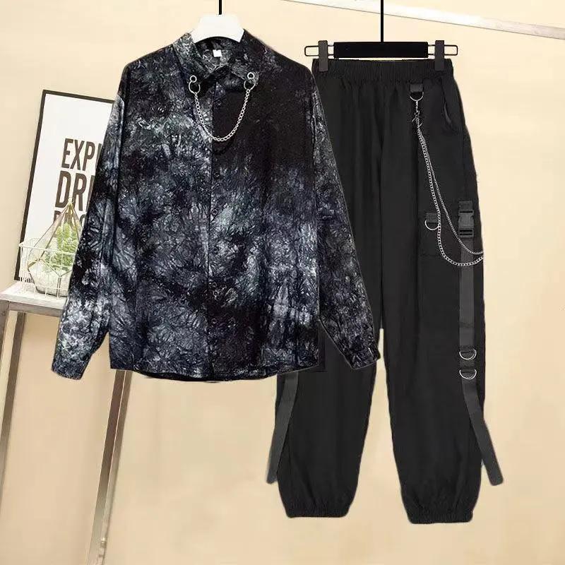 Spring Autumn Women Chain Cargo Pants+Chian Blouse + Chain Vest Streetwear Harajuku 3 Piece Set for Women