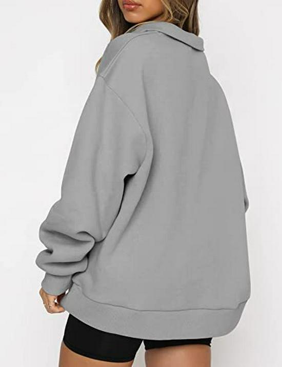 Women's Half-Zip Fleece-Lined Sweatshirt: European and American Autumn/Winter Casual Long Sleeve Top