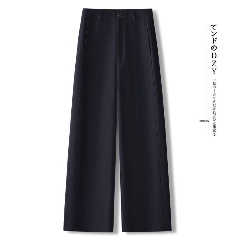 

Бежевые широкие брюки-палаццо с высокой посадкой, стройнящие, модные, для женщин - весна/осень 2025, повседневные, прямого кроя, драпирующийся стиль M (95-105 jin) темно-синий