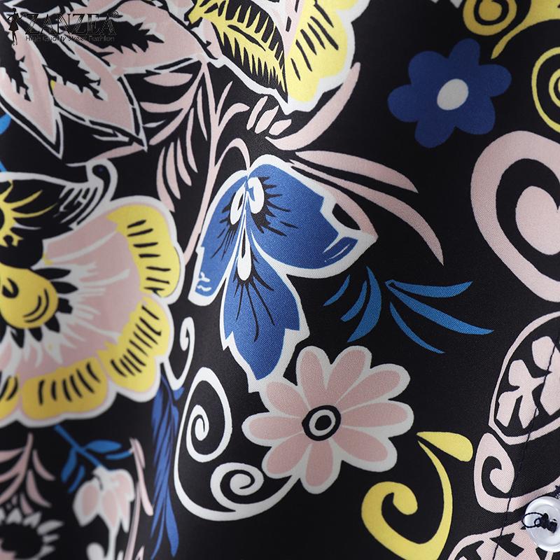 ZANZEA Women Spring Shirt Collar Long Sleeve Printed Shirt Straight Pants Two Piece Sets