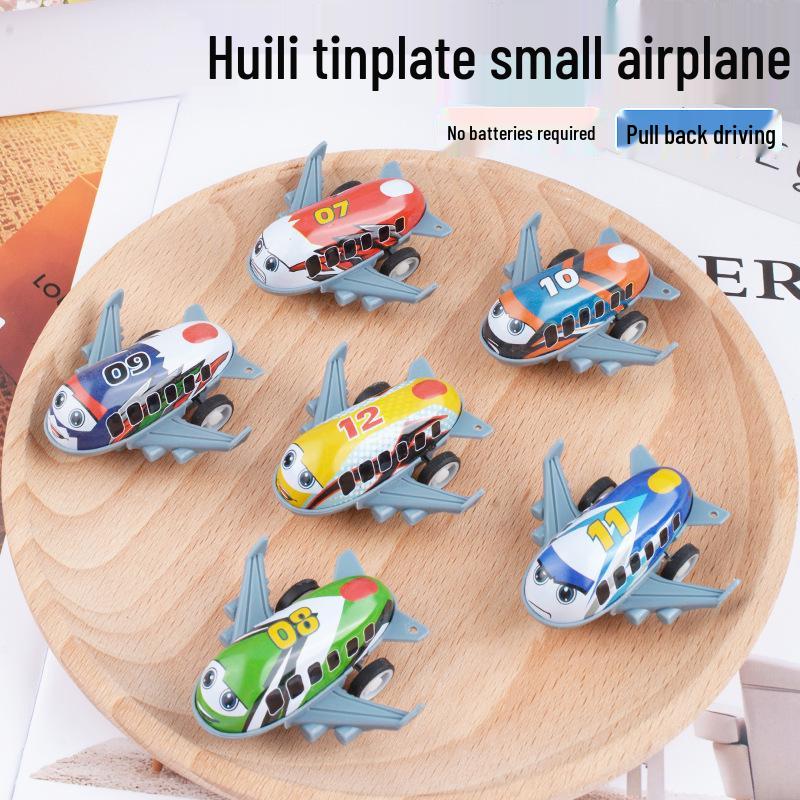 Mini Pull-Back Cartoon Airplane Toy - Metal Tinplate Gliding Model for Kids