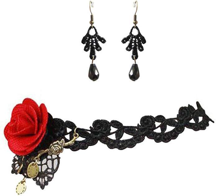 Gothic Halloween Lace Necklace, Bracelet Ring Set колье + серьги