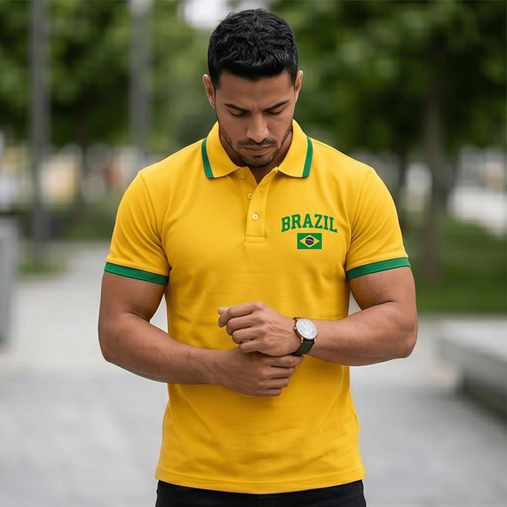 Men's Polo Shirt Button Collar Short Sleeve Casual Fit Lightweight Breathable Fabric Classic Design