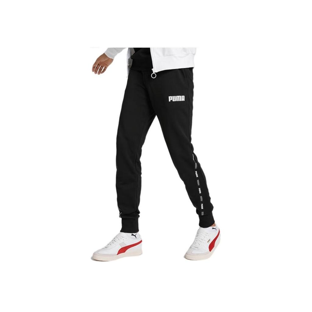 Puma Logo Print Elastic Waist Long Mid Rise Knitted Sports Pants Men bottoms Black 671982-01