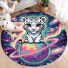 Colorful Planet Animals Round Area Rug,Carpet Rug for Living Room Bedroom Sofa Playroom Decor,Non-slip Floor Mat