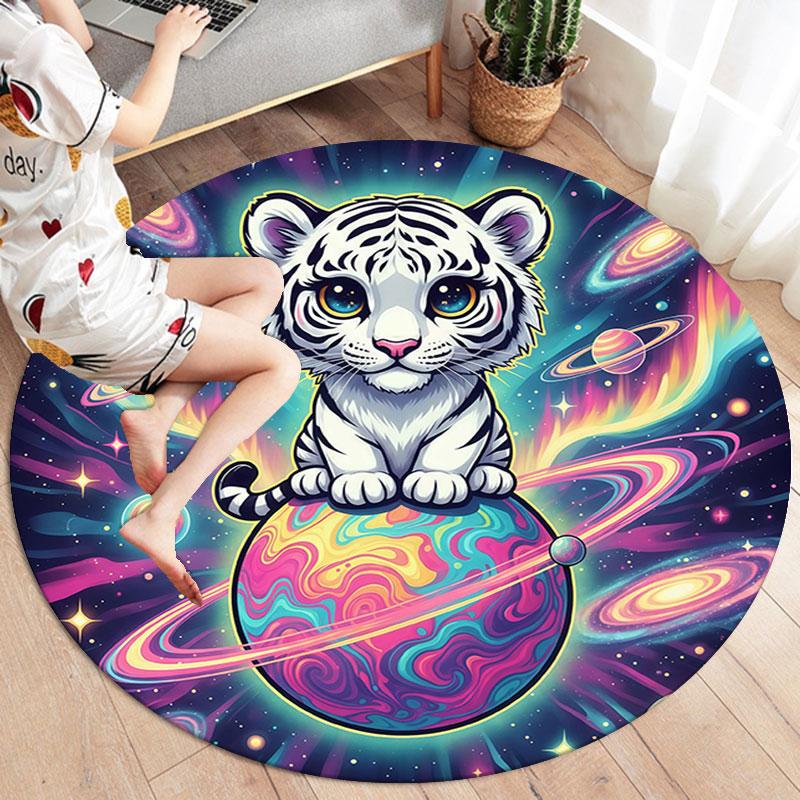 Colorful Planet Animals Round Area Rug,Carpet Rug for Living Room Bedroom Sofa Playroom Decor,Non-slip Floor Mat