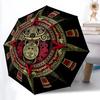 1 Stück Maya-Kalender Azteken-Sonne Automatischer Faltregenschirm, Leichter Einziehbarer Kompakter Reise-Regenschirm, Stabiler 8-Rippen-Rahmen147
