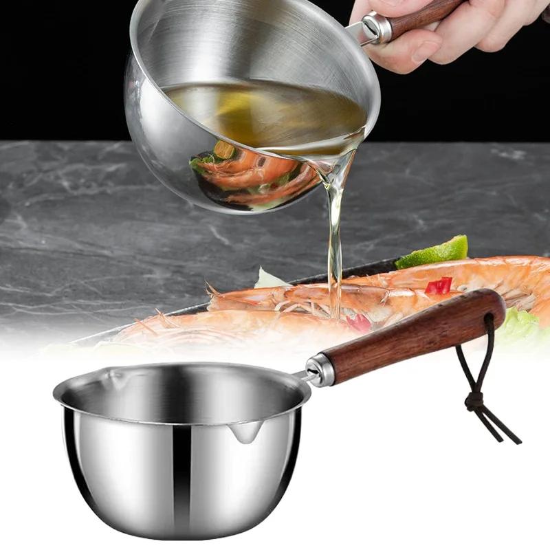 Milk Pot Stainless Steel Hot Oil Pan 150/300ML Hot Sauce Small Pot Cooking Butter Melting Pot Versatile Flat Bottomed Oil Pan