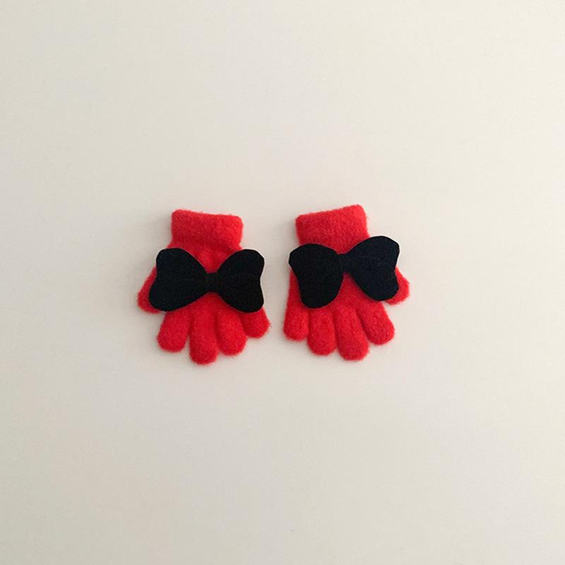 Bow Children's Gloves Sweet Koran Knit Winter Gloves for Girls Warm Cold-Proof Mittens with Fashion Design Cute Kids Wear