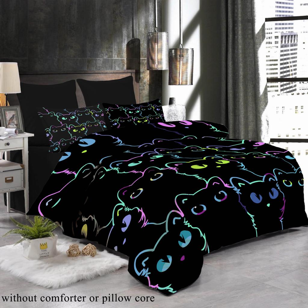 Set Copripiumino Gatto Cartone Animato Stampa 3D Coperta Trapunta Tre Pezzi Stampa Letto