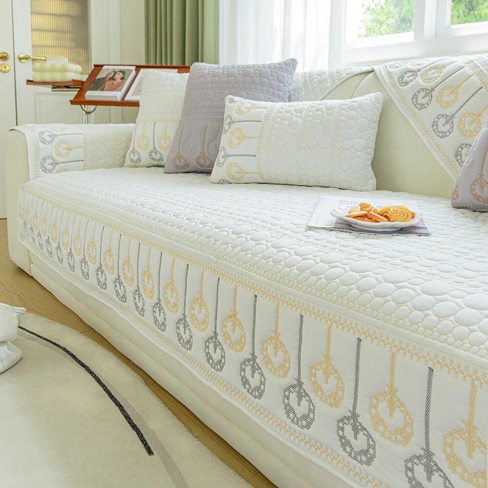 Embroidered Sofa Towel Pillowcase Polyester Cotton Sofas Cushion Anti Slip Wear-resistant Snowflake Patterned Sofa Cover Blanket