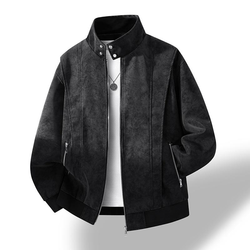Light Luxury Men's Leather Jacket Suede Stand-up Collar Large Size Business Loose Douyin Explosive Leather Jacket Men