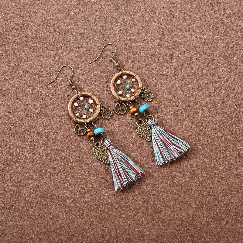Handmade Retro Bohemian Ethnic Tassel Earrings for Women, Long Thai Style