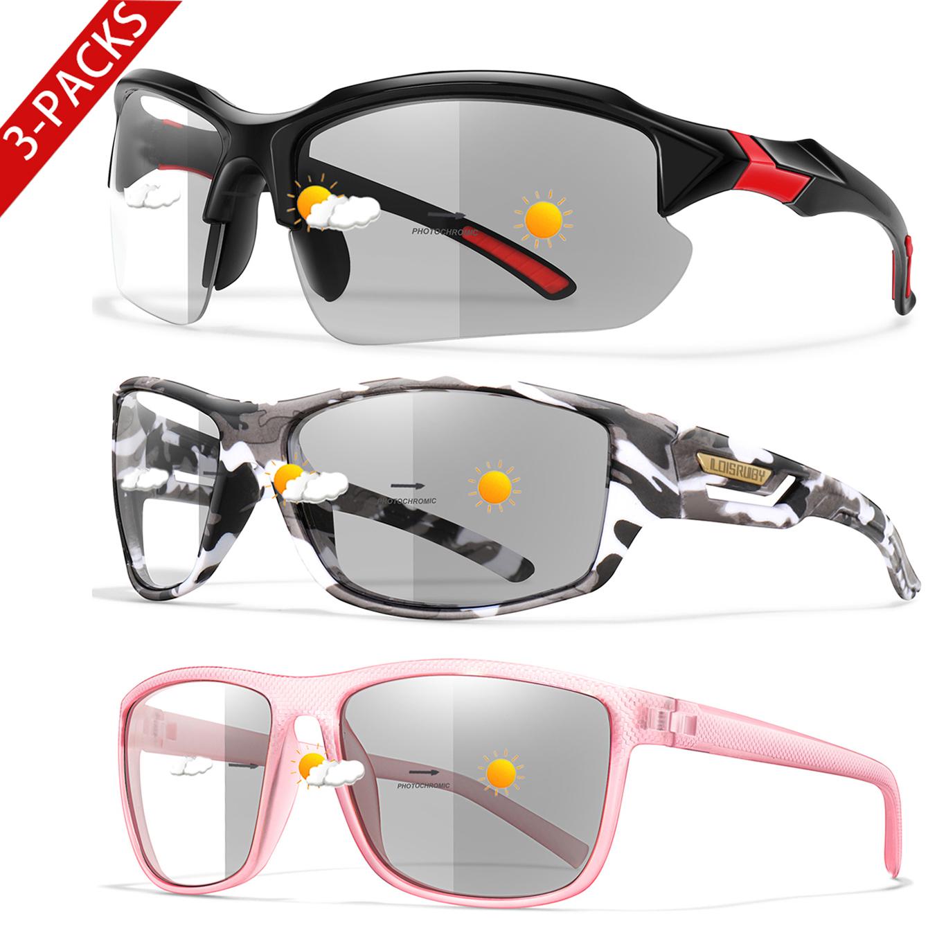 

3 пары фотохромных солнцезащитных очков для велоспорта для мужчин и женщин, очки для спорта на открытом воздухе, ветрозащитные очки для вождения, кемпинга, горного велосипеда